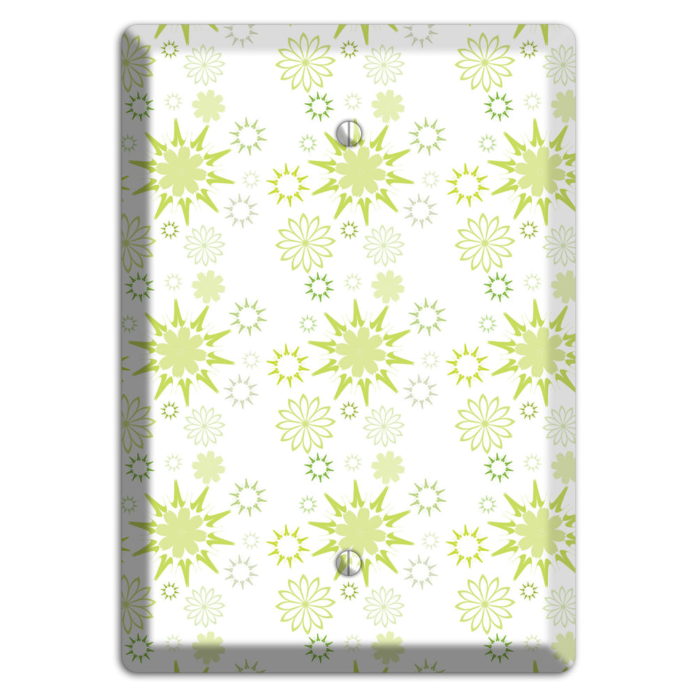 White with Multi Lime Floral Contour Retro Burst Blank Wallplate