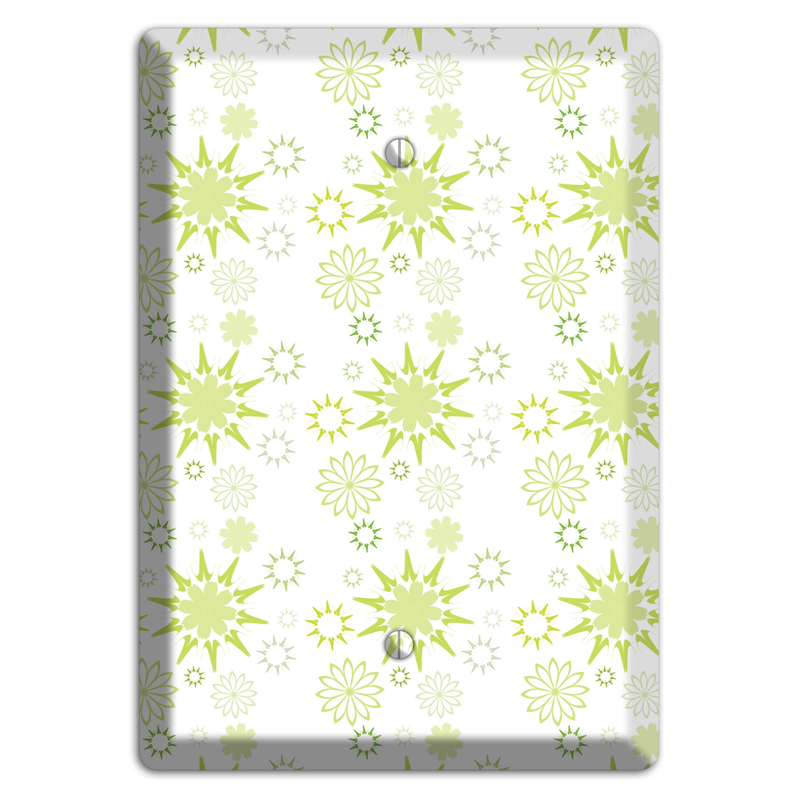 White with Multi Lime Floral Contour Retro Burst Blank Wallplate