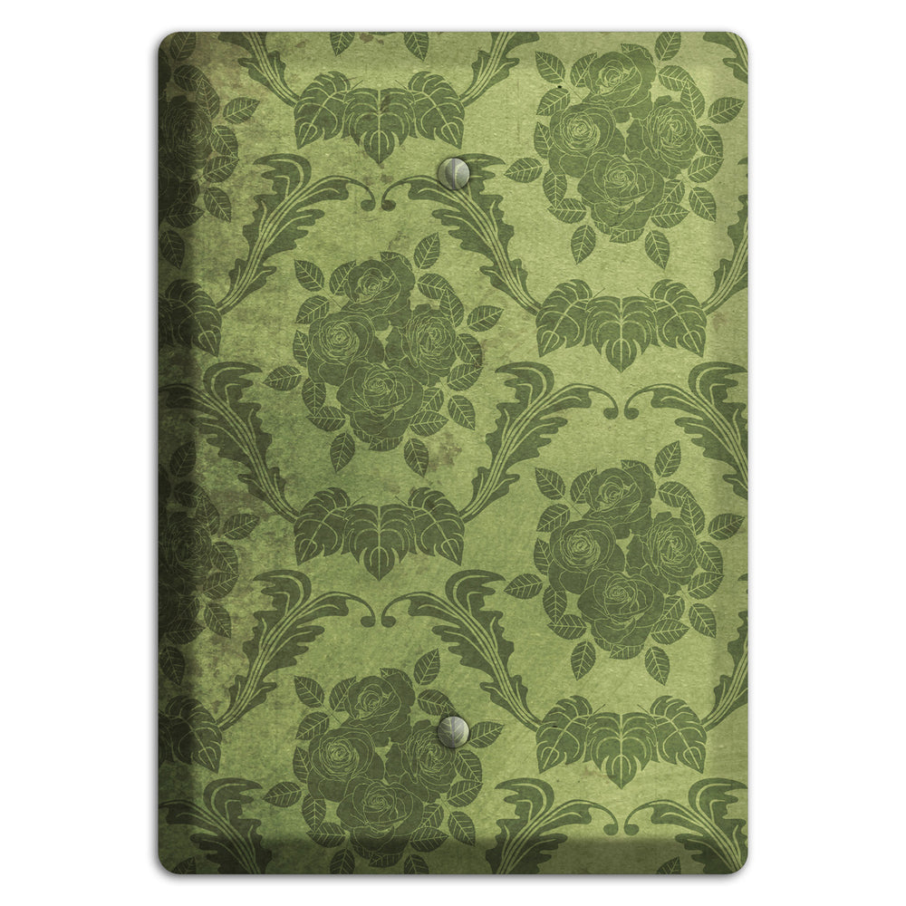 Green Smoke Vintage Rose Damask Blank Wallplate