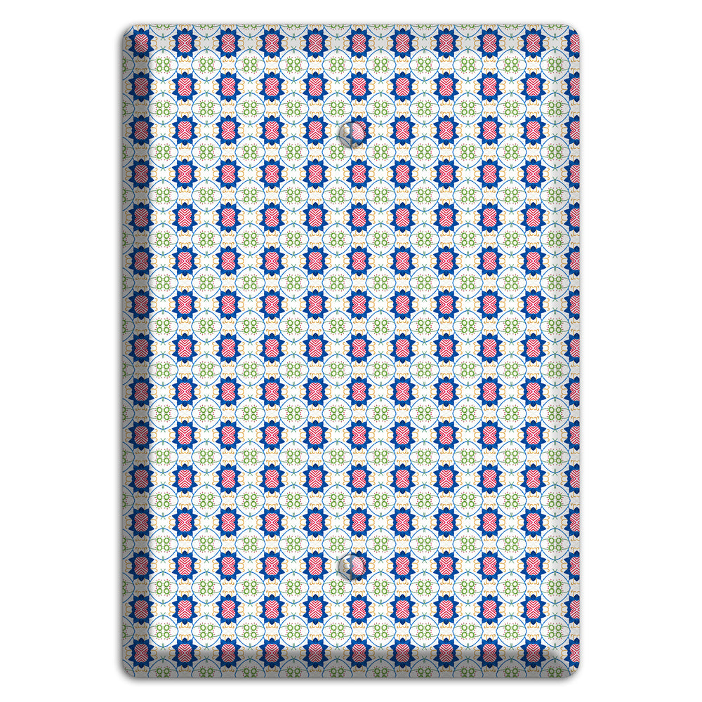 White with Blue Pink Green Arabesque Blank Wallplate