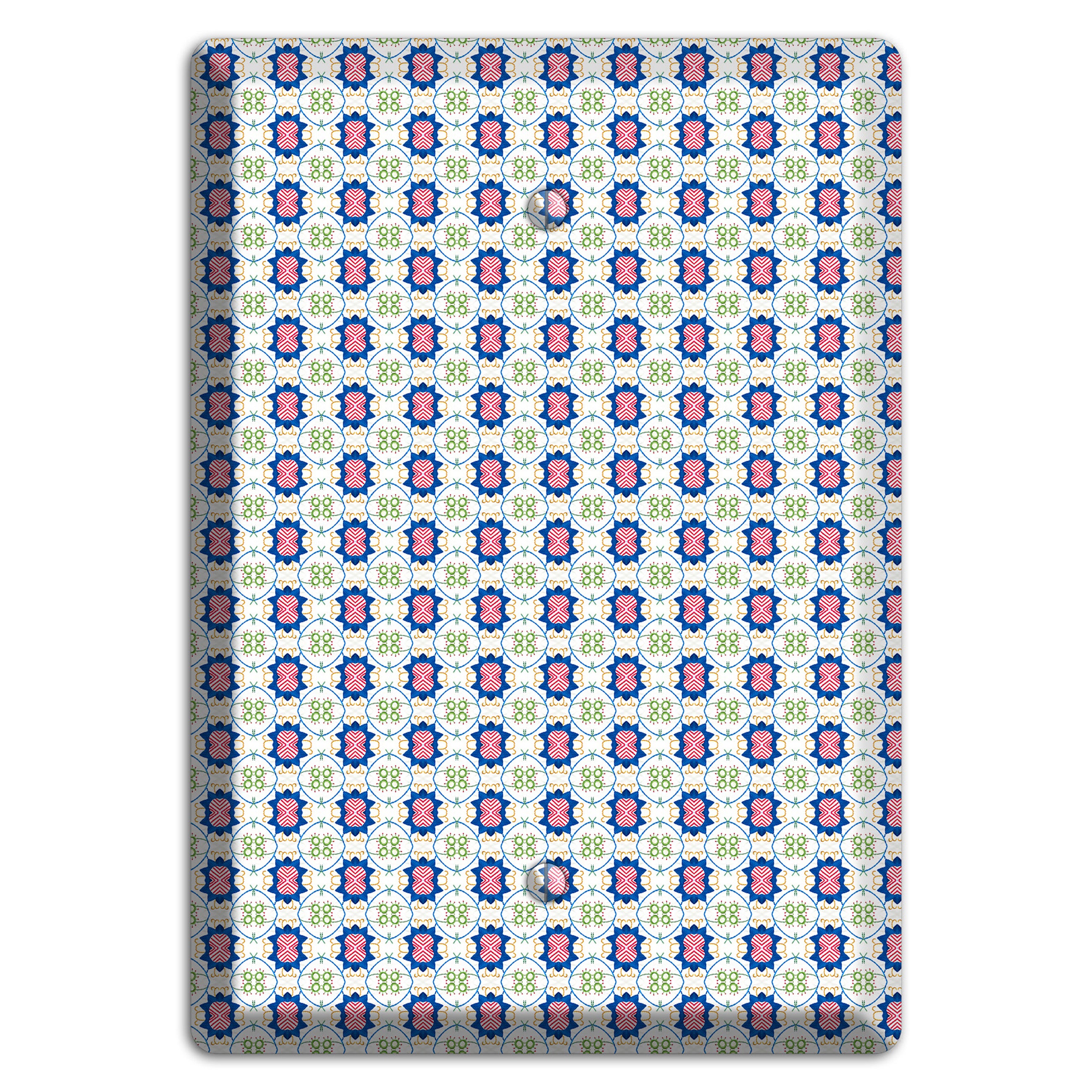White with Blue Pink Green Arabesque Blank Wallplate