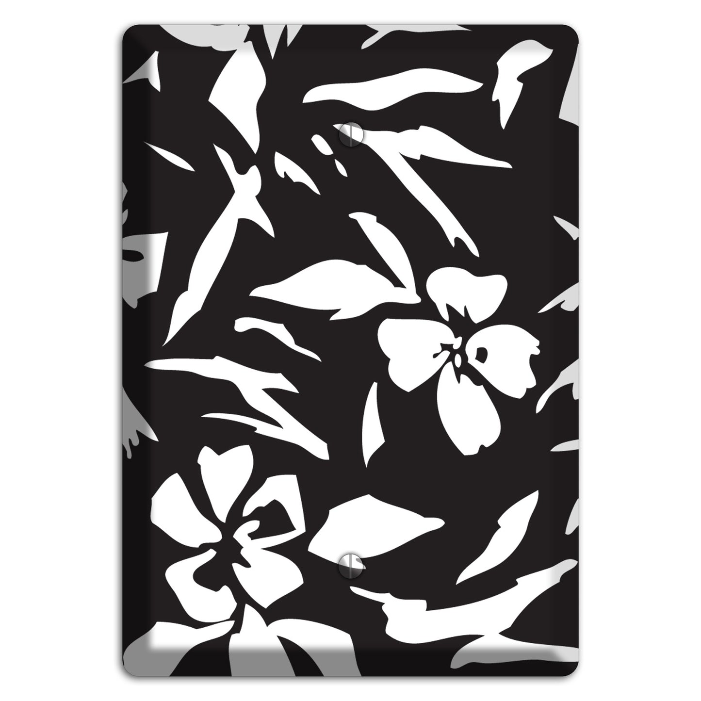 Black with White Woodcut Floral Blank Wallplate