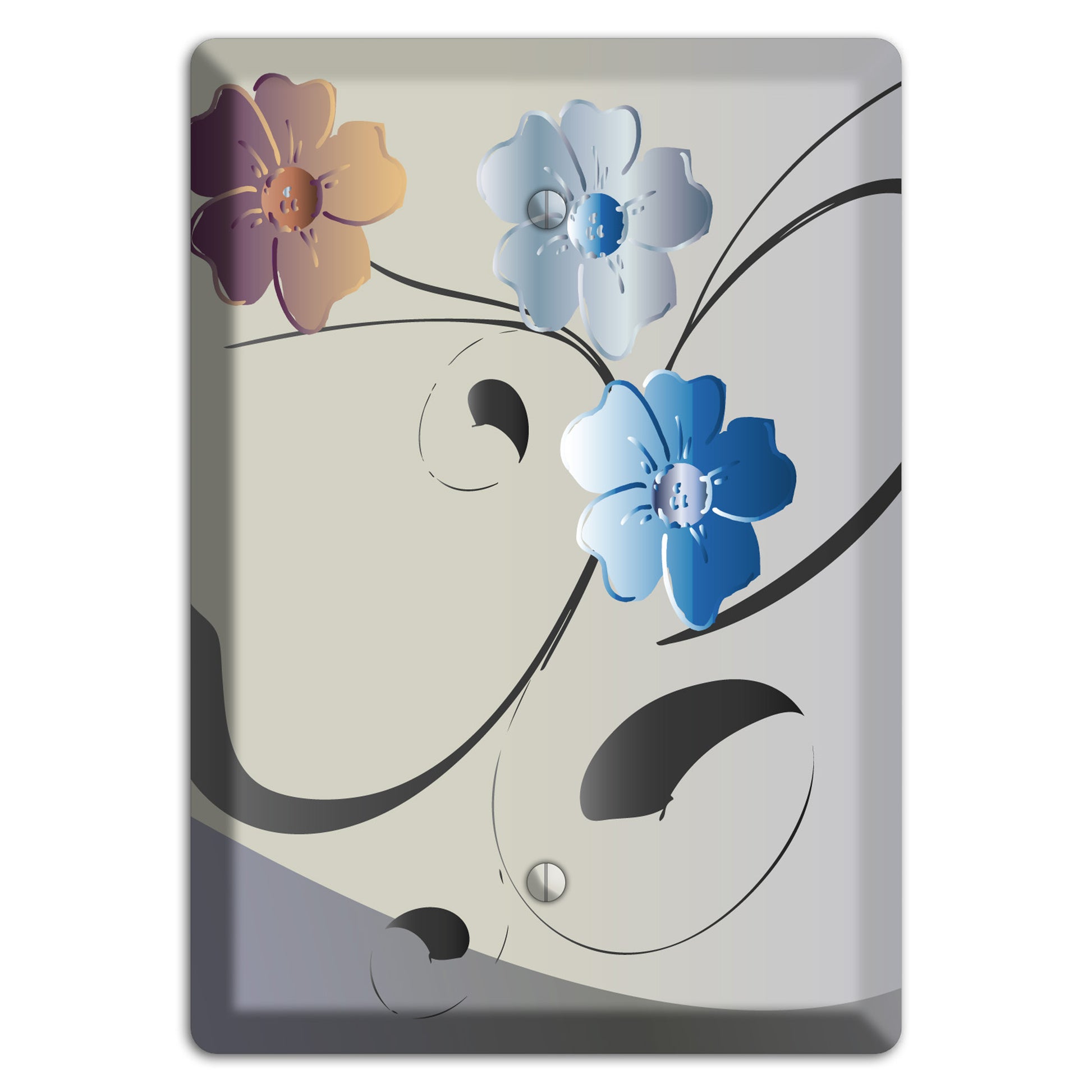 Grey and Blue Floral Sprig Blank Wallplate