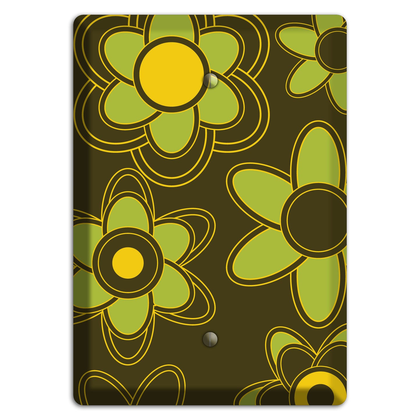 Brown with Lime Retro Floral Contour Blank Wallplate