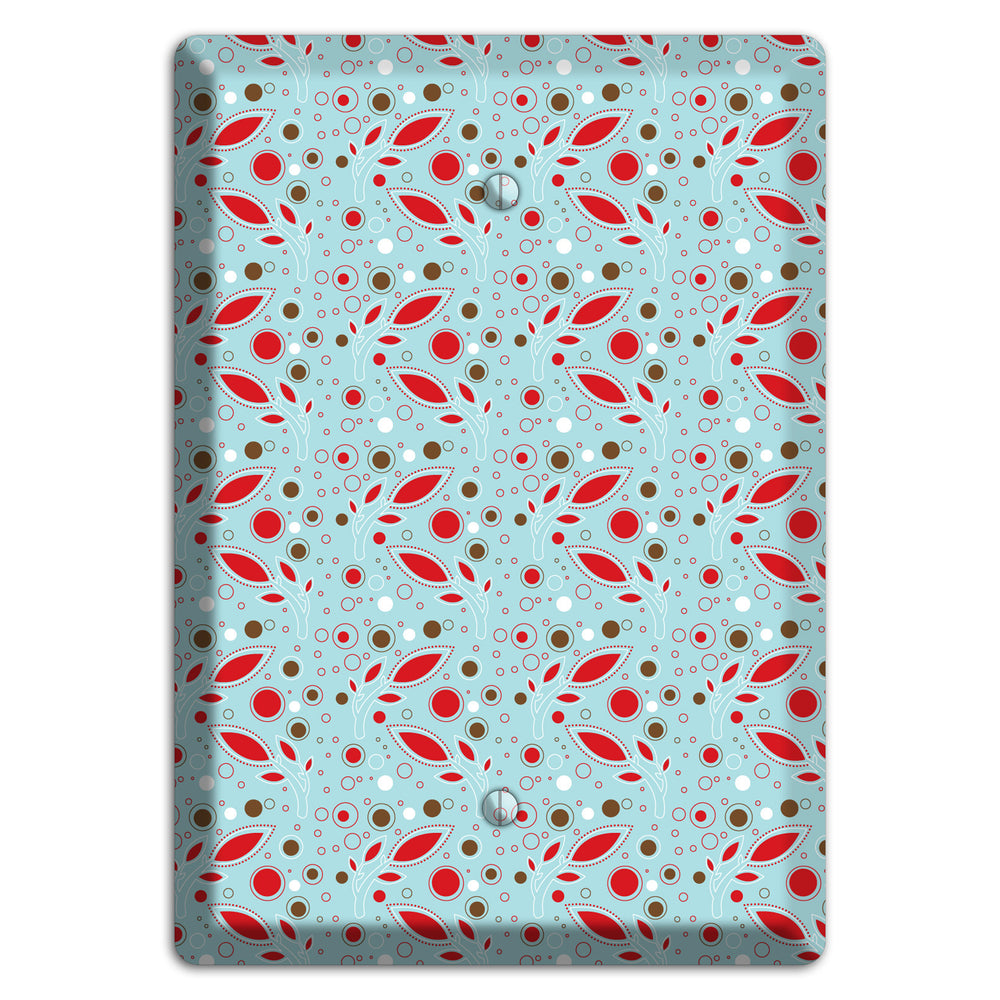 Dusty Blue with Red and Brown Retro Sprig Blank Wallplate