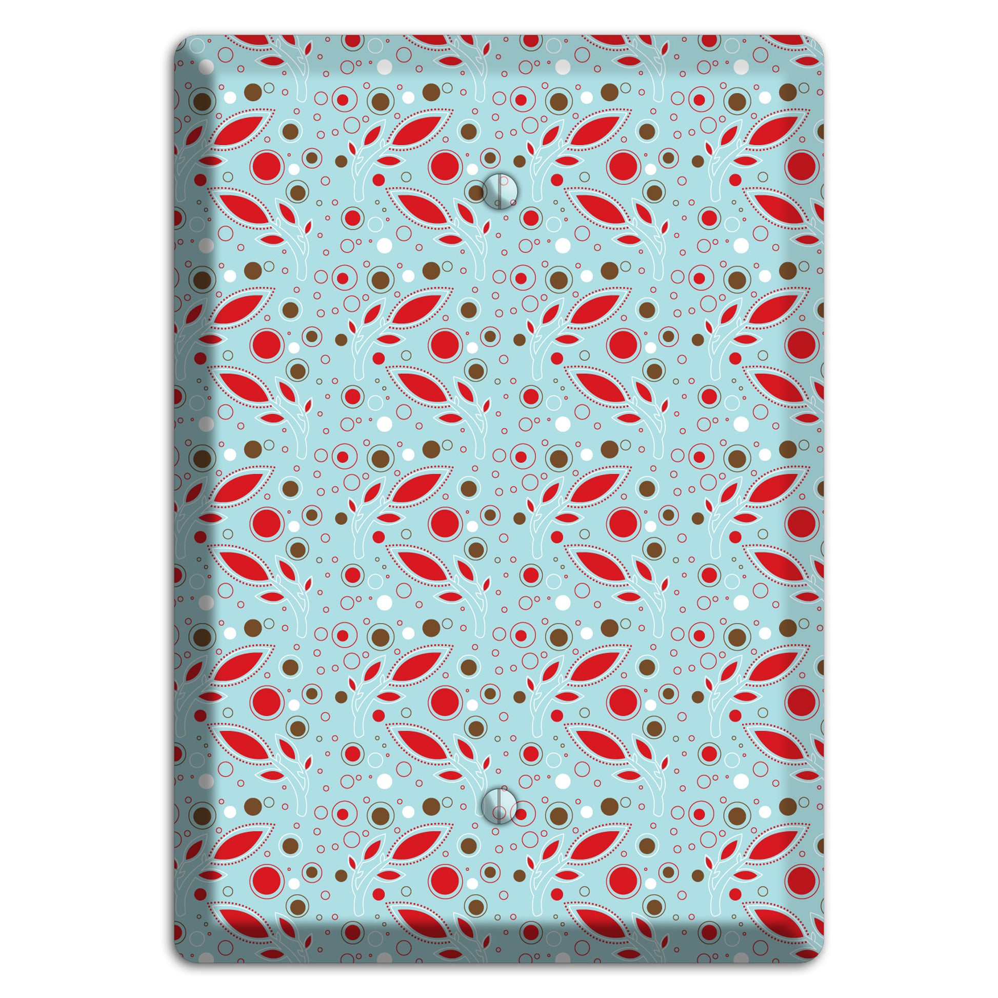 Dusty Blue with Red and Brown Retro Sprig Blank Wallplate