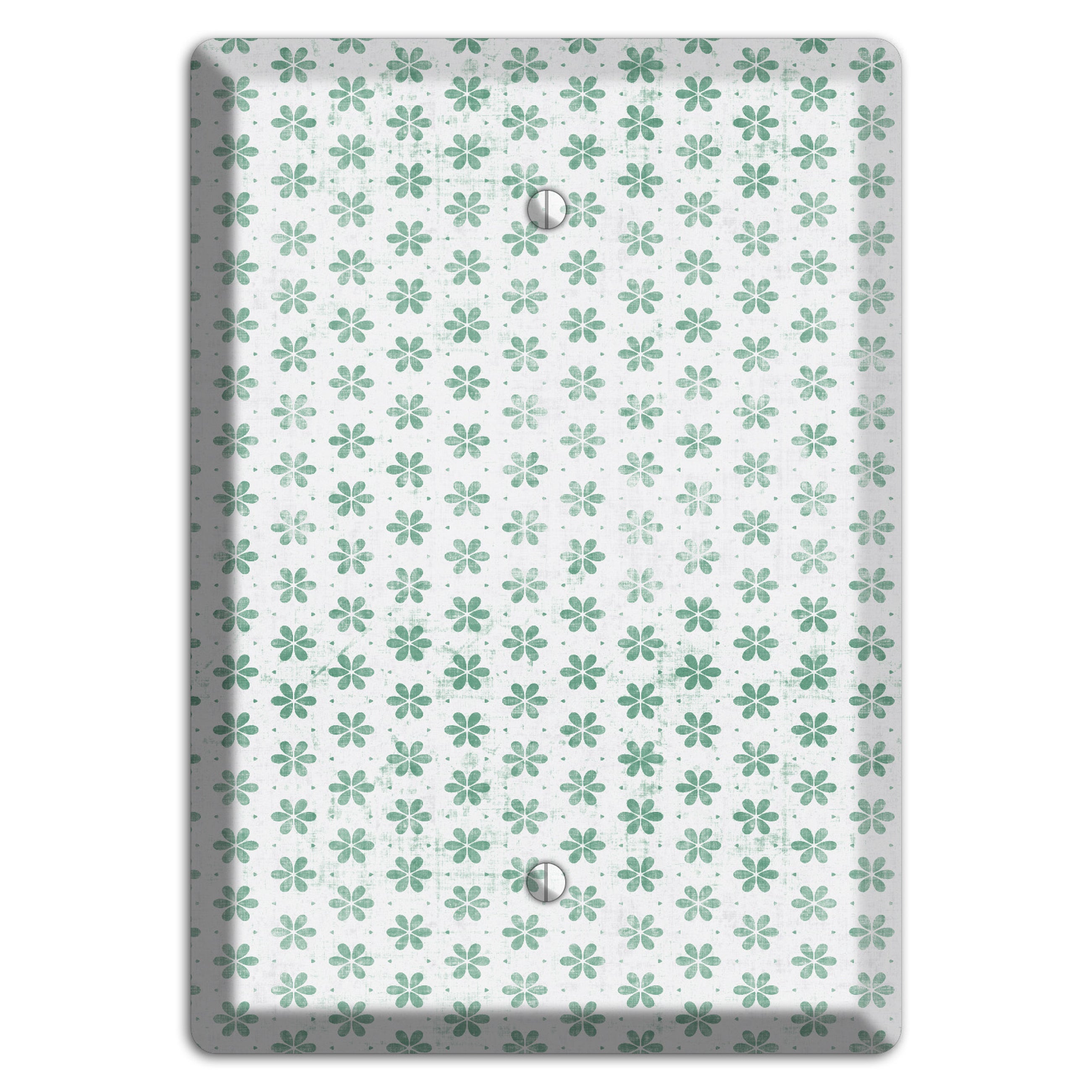 White with Green Grunge Floral Contour Blank Wallplate