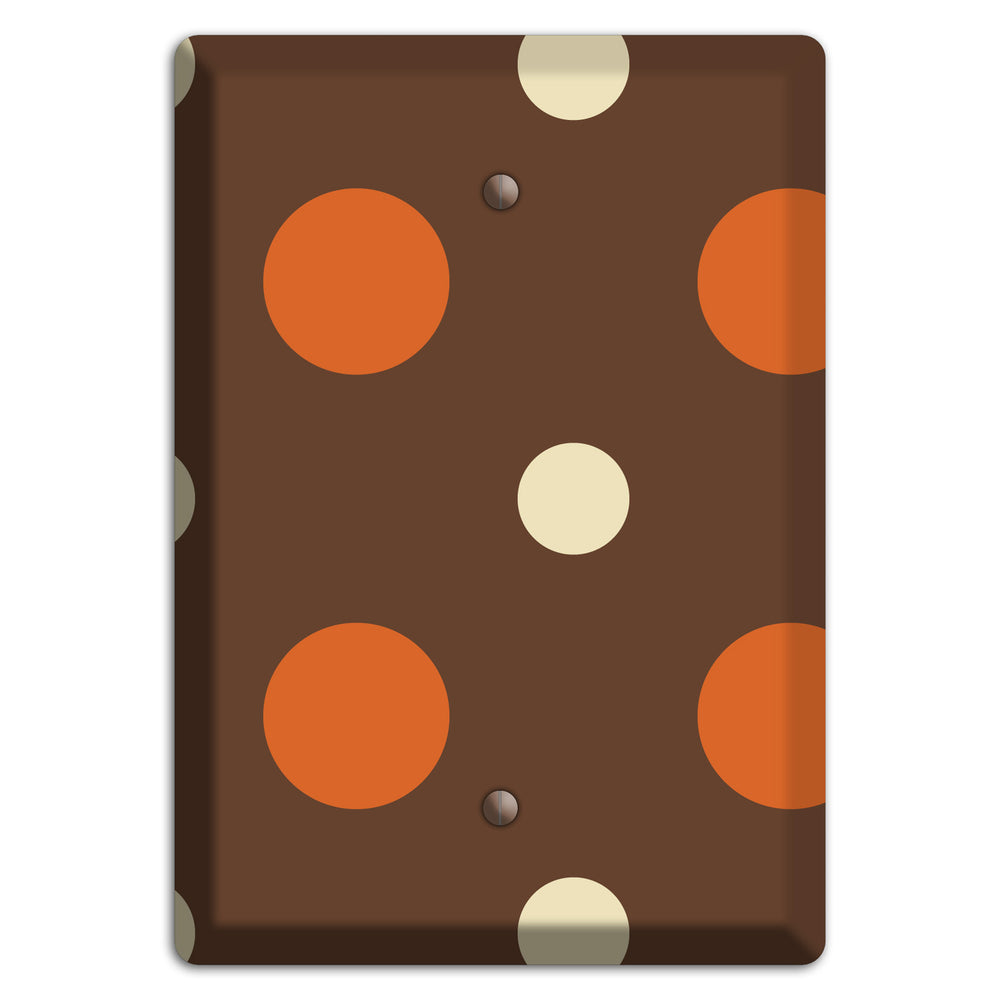 Brown with Coral and Beige Multi Medium Polka Dots Blank Wallplate