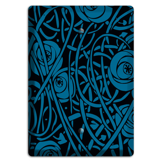 Black and Blue Deco Floral Blank Wallplate