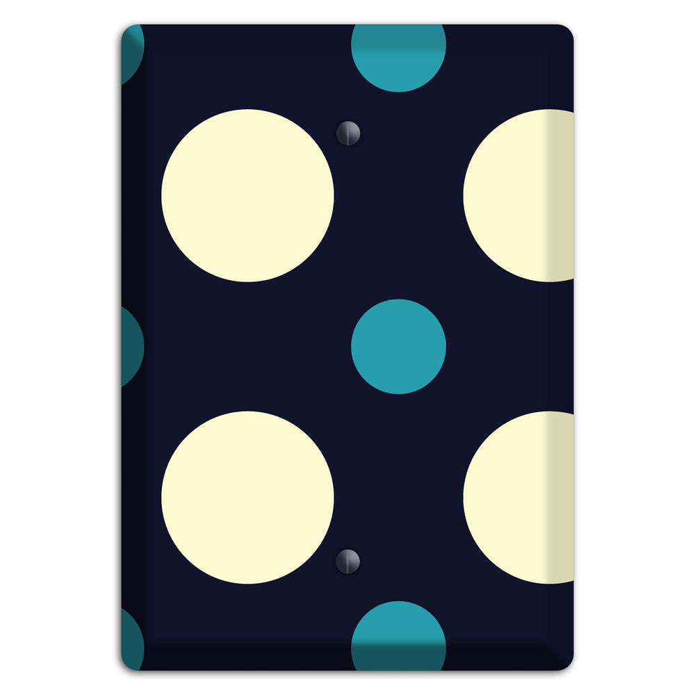 Black with Yellow and Teal Multi Medium Polka Dots Blank Wallplate