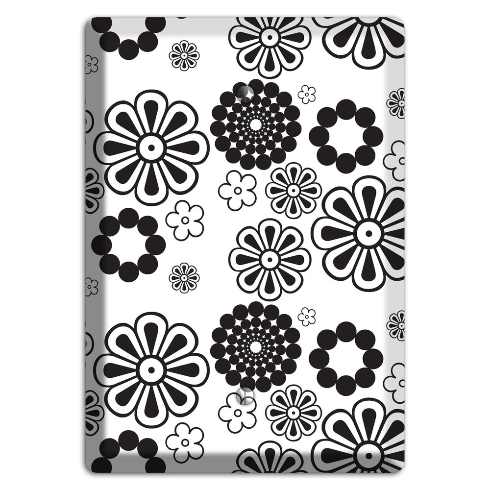 White With Black Retro Floral Contour Blank Wallplate