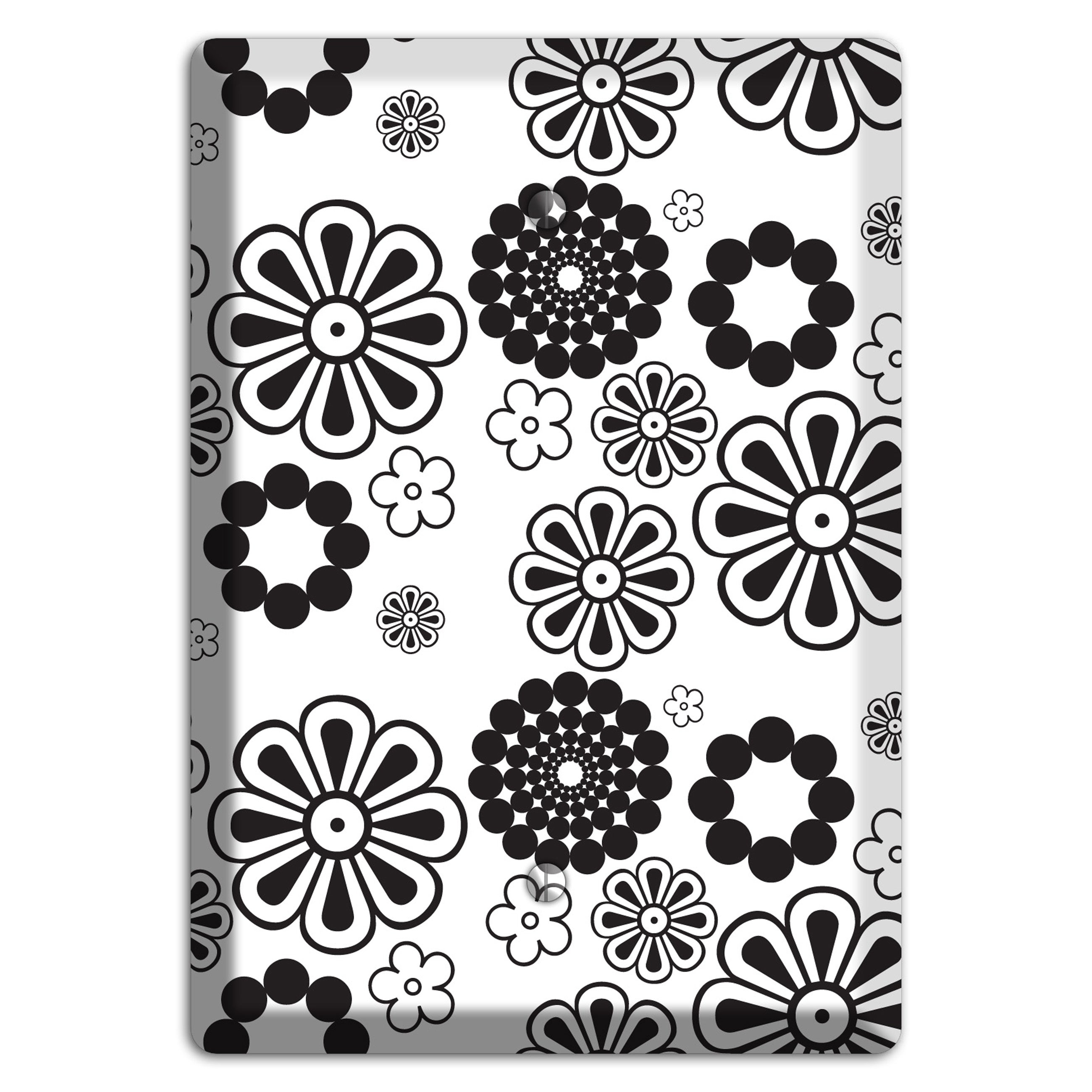 White With Black Retro Floral Contour Blank Wallplate