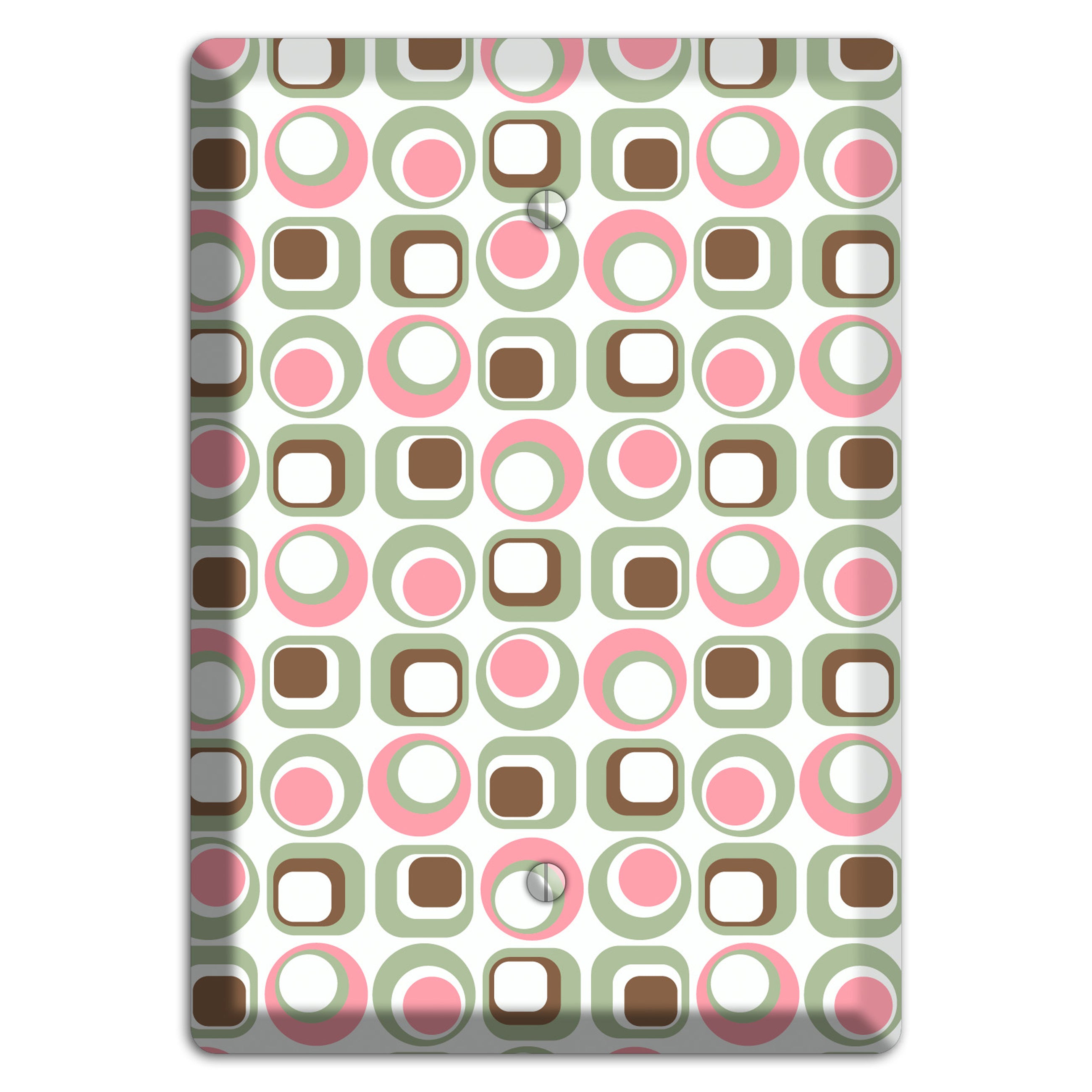White with Pink Sage Brown Retro Squares and Circles Blank Wallplate
