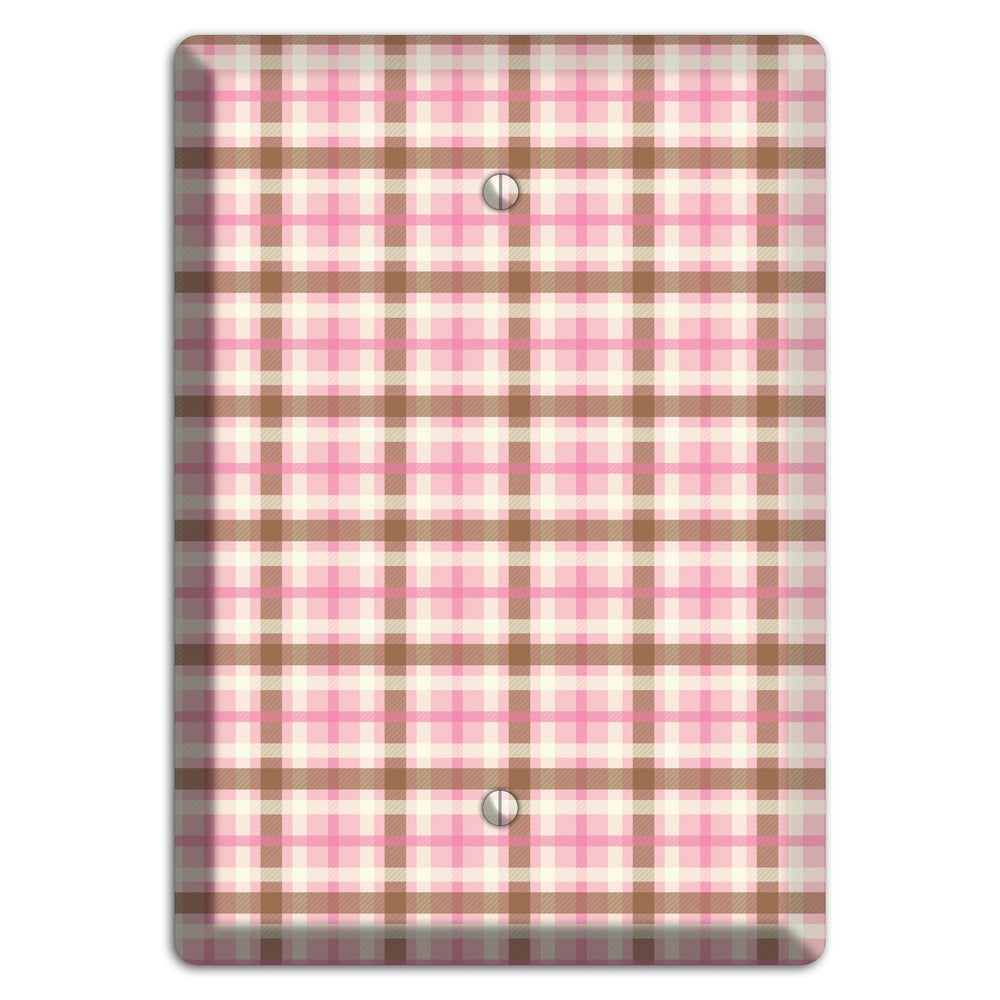 Pink and Brown Plaid Blank Wallplate