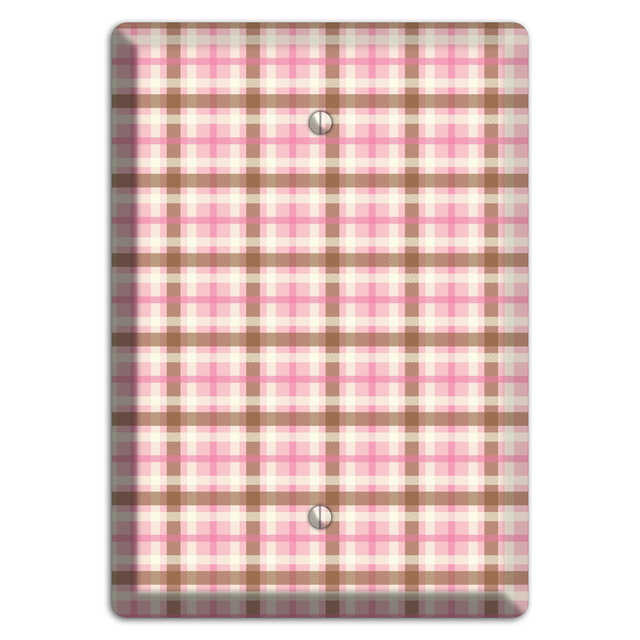 Pink and Brown Plaid Blank Wallplate