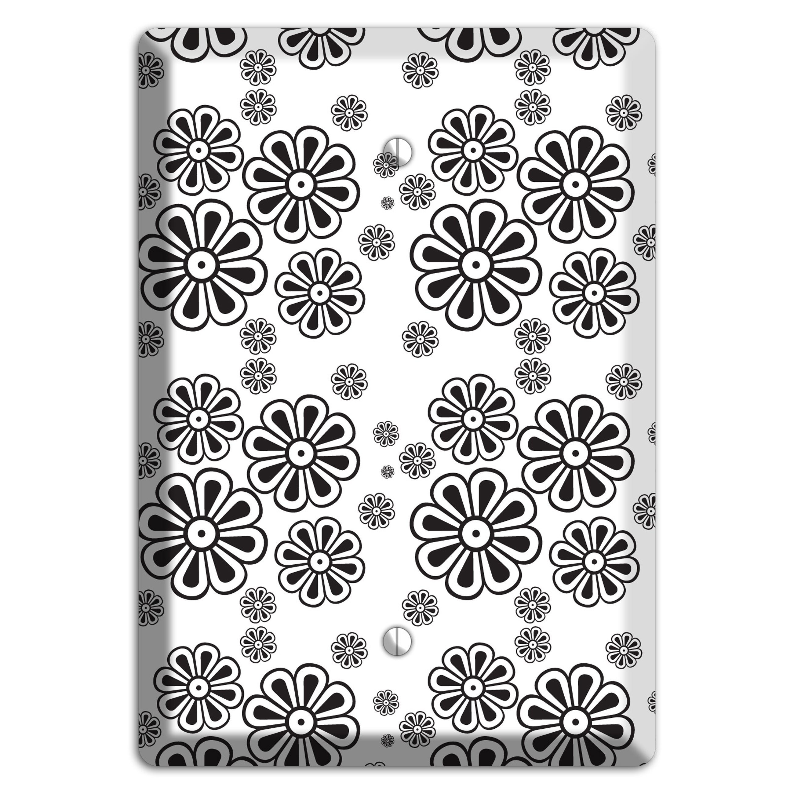 White With Black Small Retro Floral Contour Blank Wallplate