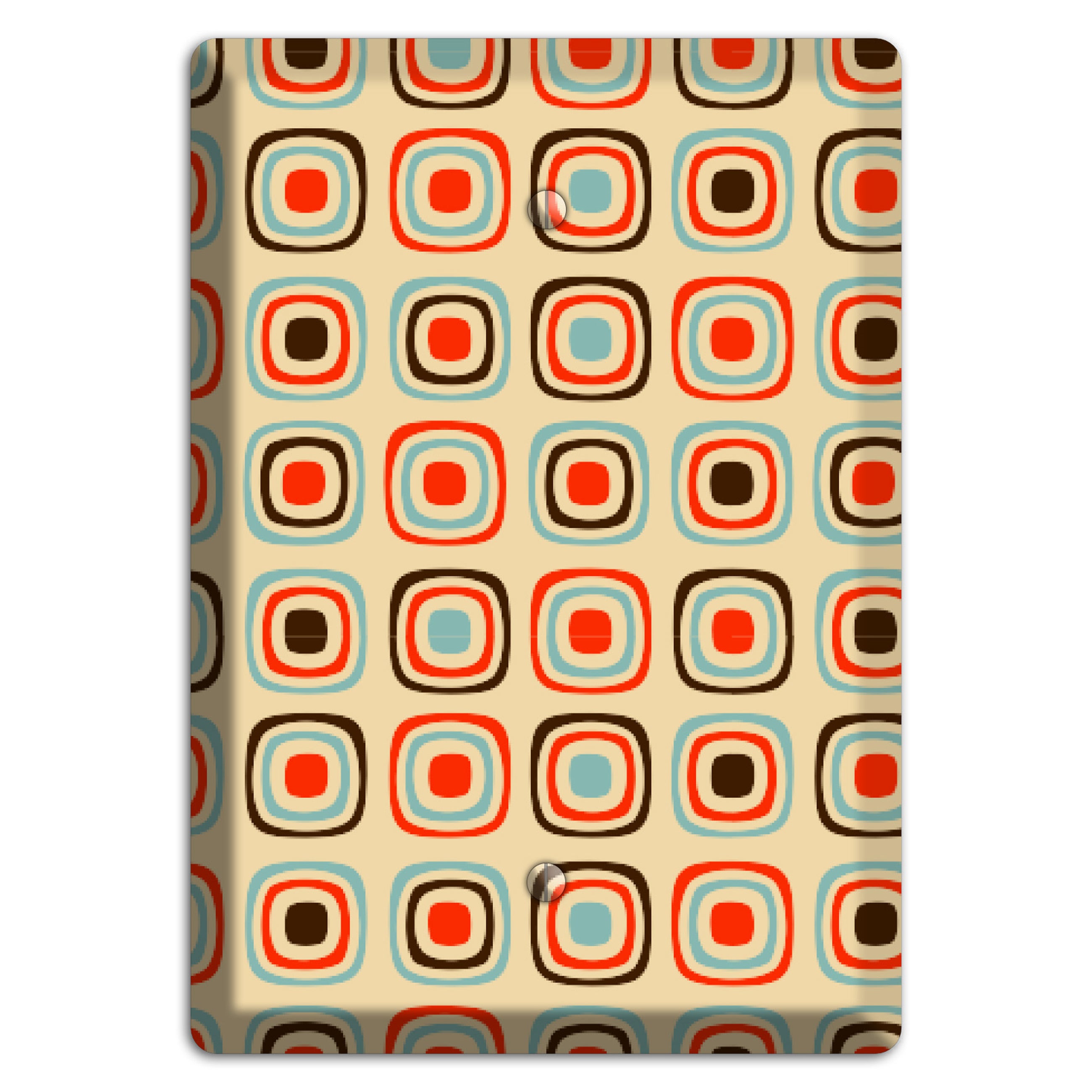 Multi Coral Dusty Blue and Brown Retro Squares Blank Wallplate