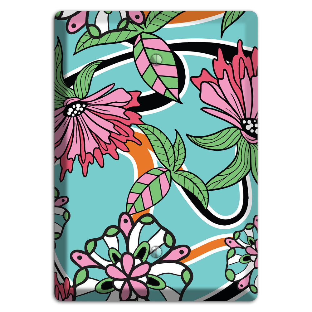 Turquoise with Pink Flowers Blank Wallplate