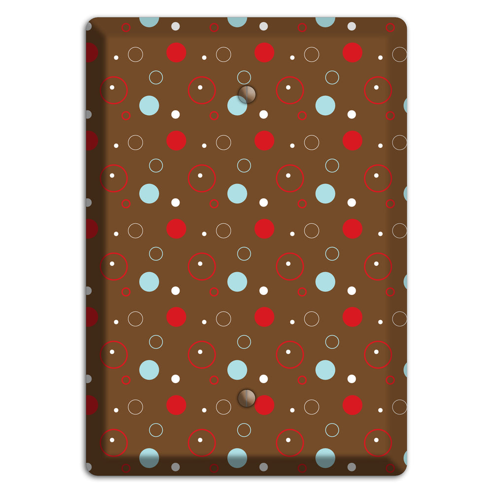 Brown with Red and Dusty Blue Dots and Circles Blank Wallplate