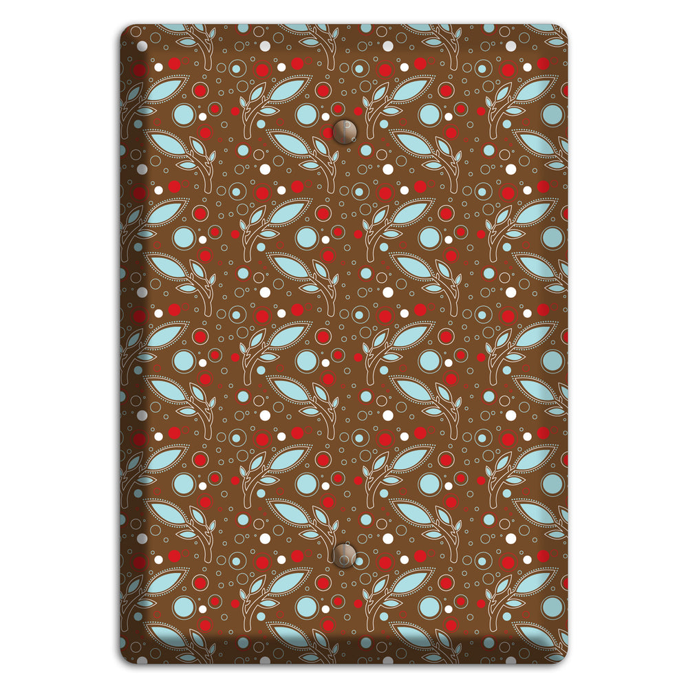 Brown with Red and Dusty Blue Retro Sprig Blank Wallplate