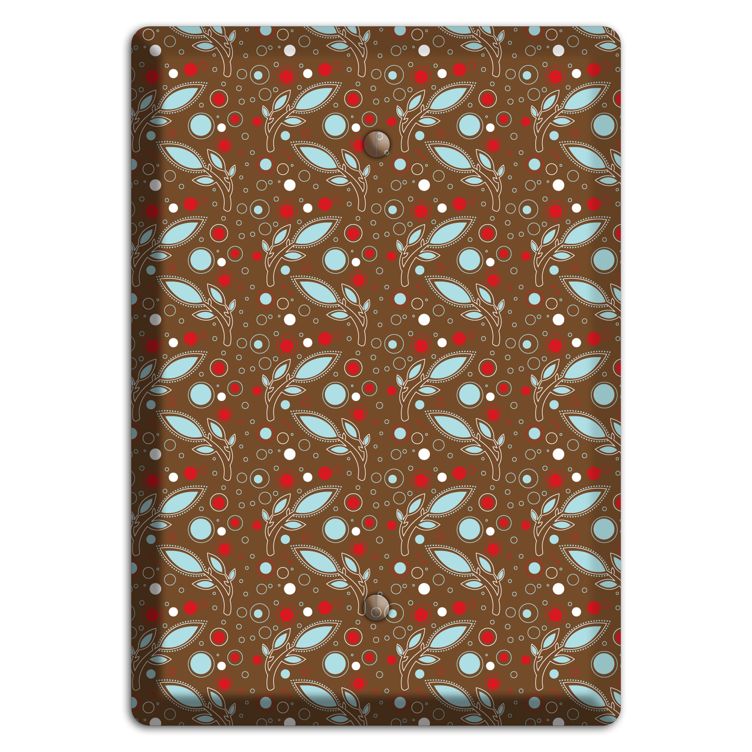 Brown with Red and Dusty Blue Retro Sprig Blank Wallplate