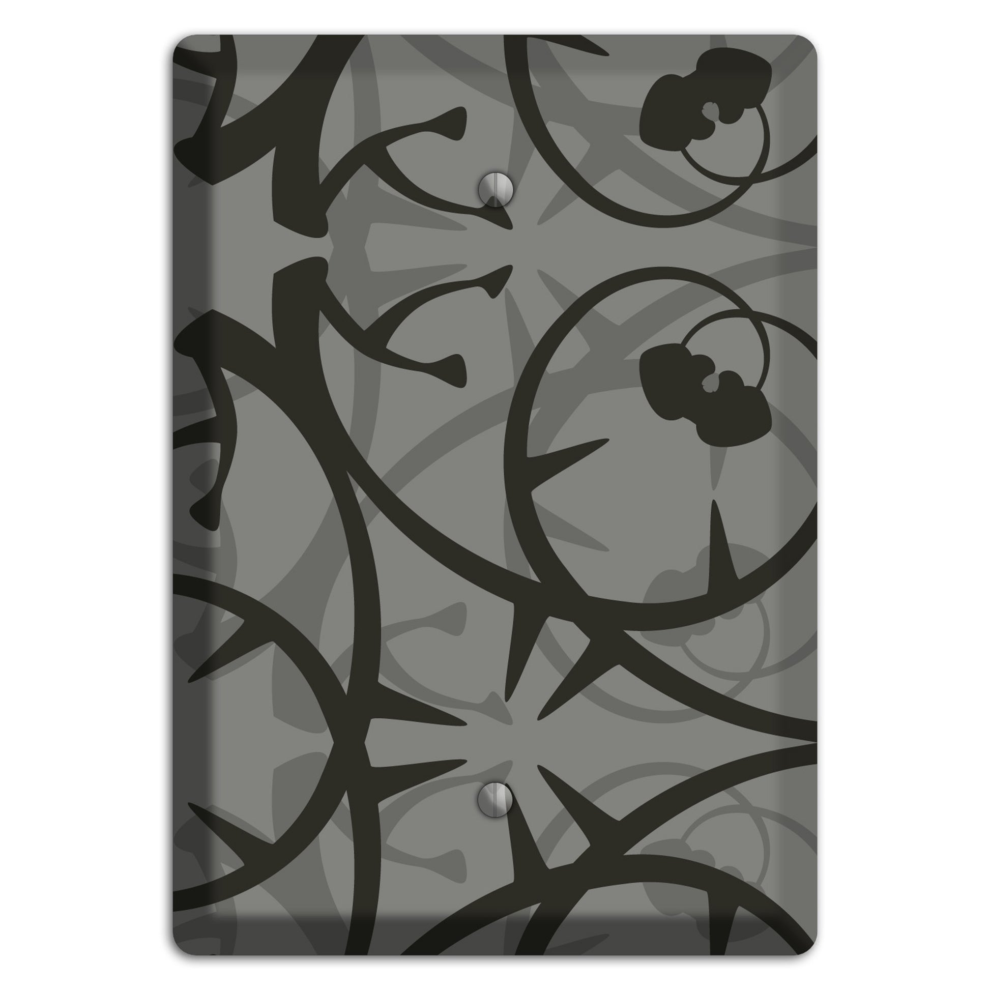 Grey with Black Retro Sprig Blank Wallplate
