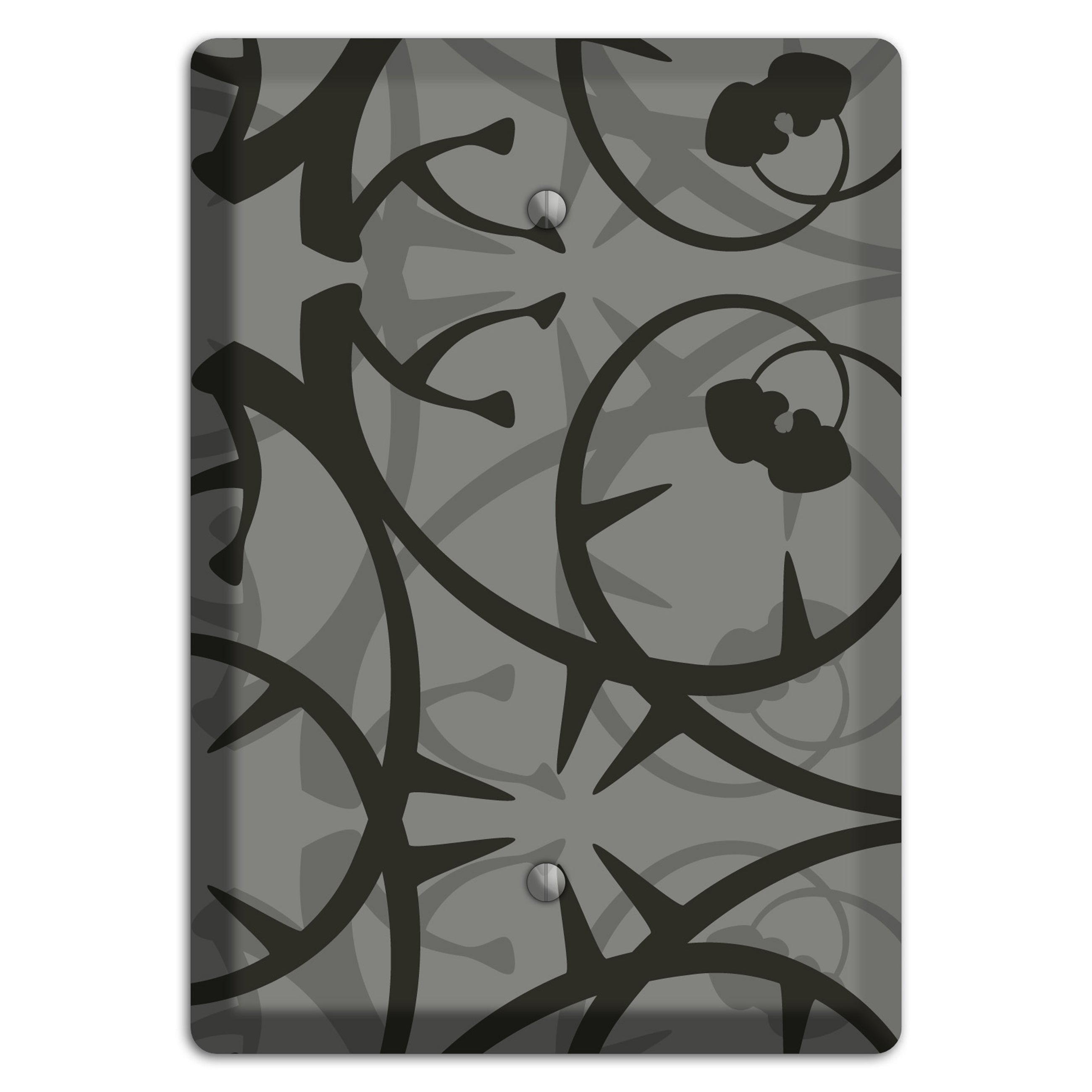 Grey with Black Retro Sprig Blank Wallplate