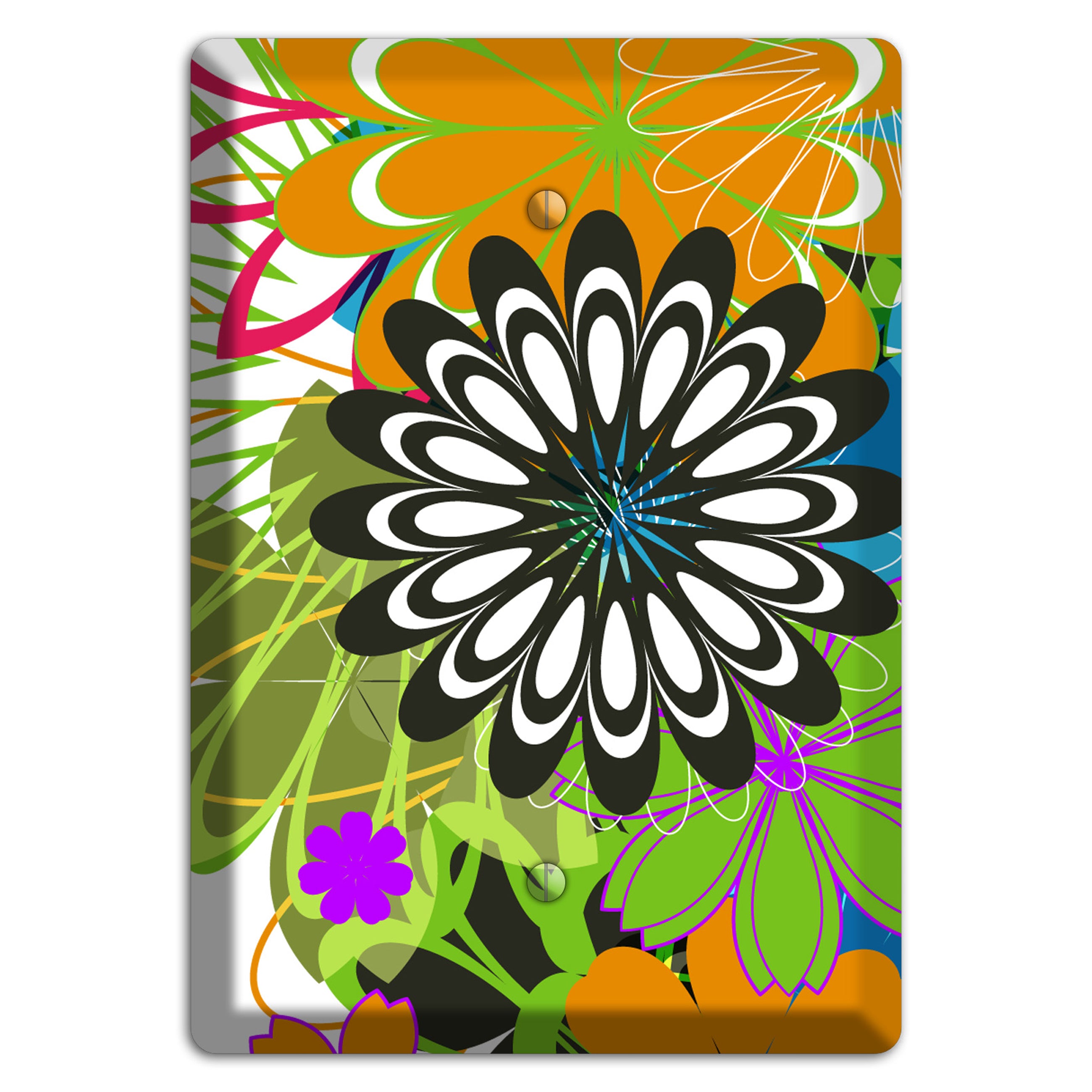 Multi Retro Flowers Blank Wallplate