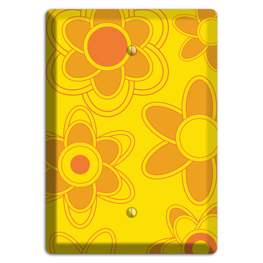 Yellow with Orange Retro Floral Contour Blank Wallplate