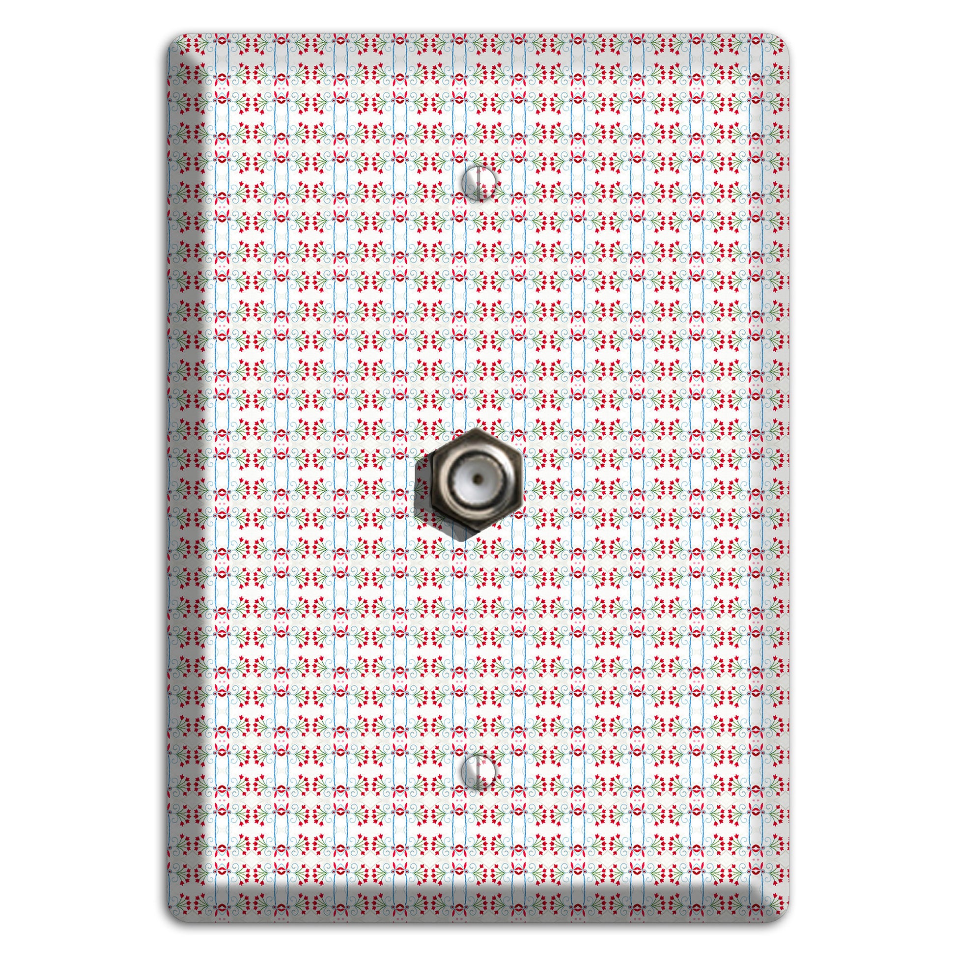 White with Red Blue Tapestry Cable Wallplate