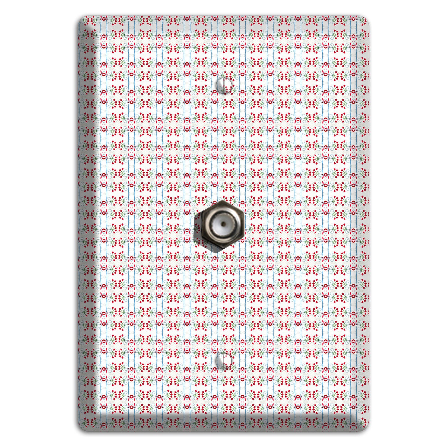 White with Red Blue Tapestry Cable Wallplate