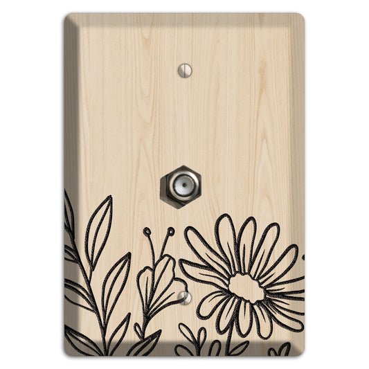 Hand-Drawn Floral 10 Wood Lasered Cable Wallplate