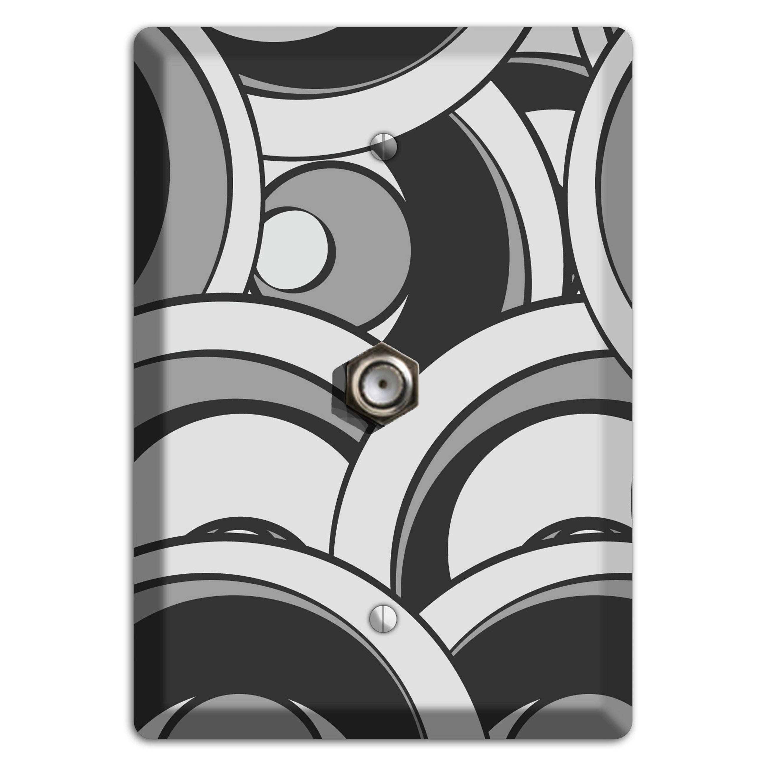 Black and Grey Deco Circles Cable Wallplate
