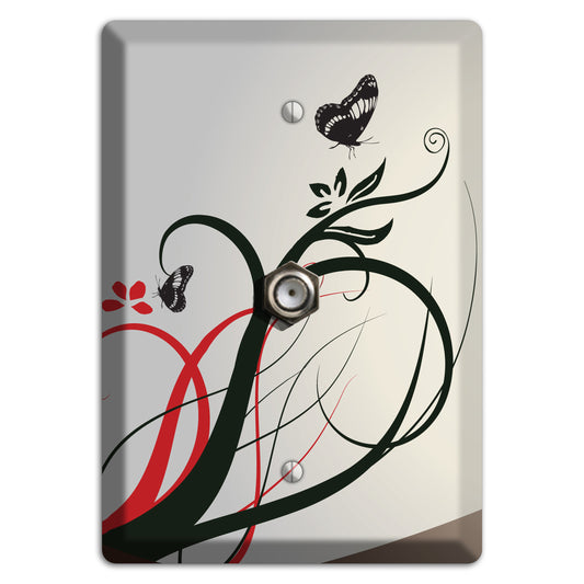 Grey and Red Floral Sprig with Butterfly Cable Wallplate