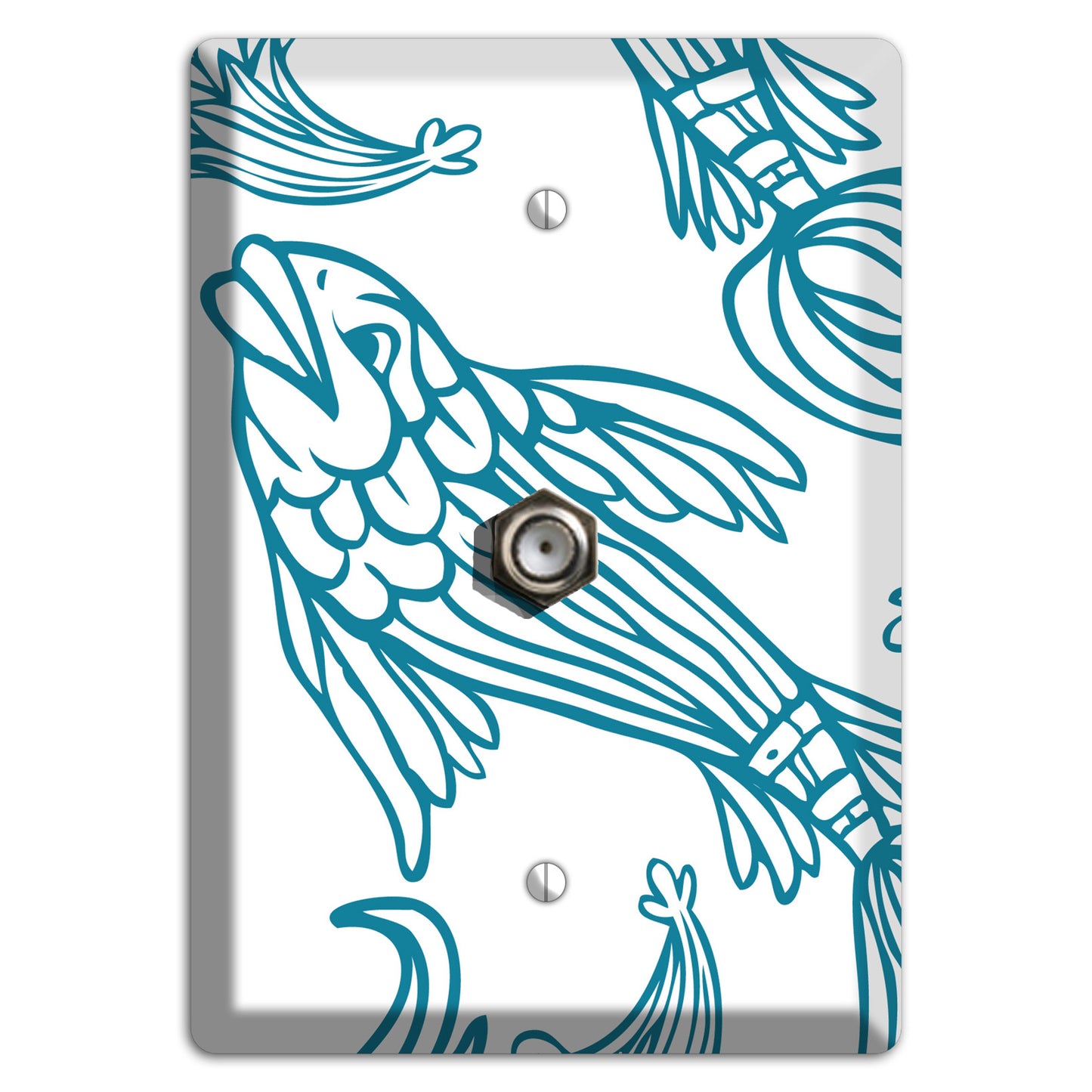 Teal and White Koi Cable Wallplate