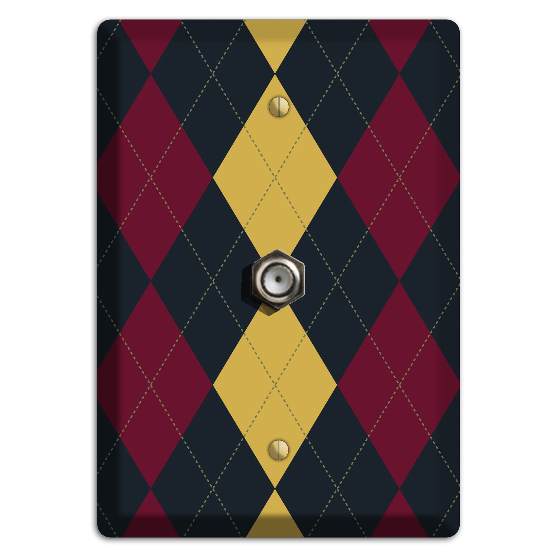 Deep Red and Yellow Argyle Cable Wallplate