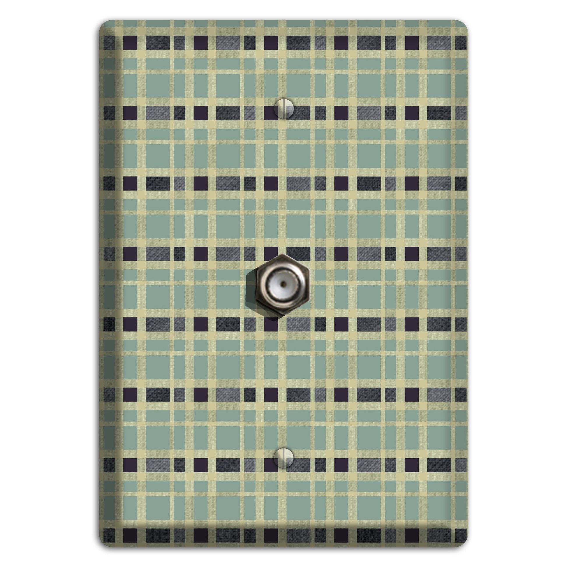 Sage and Black Plaid Cable Wallplate