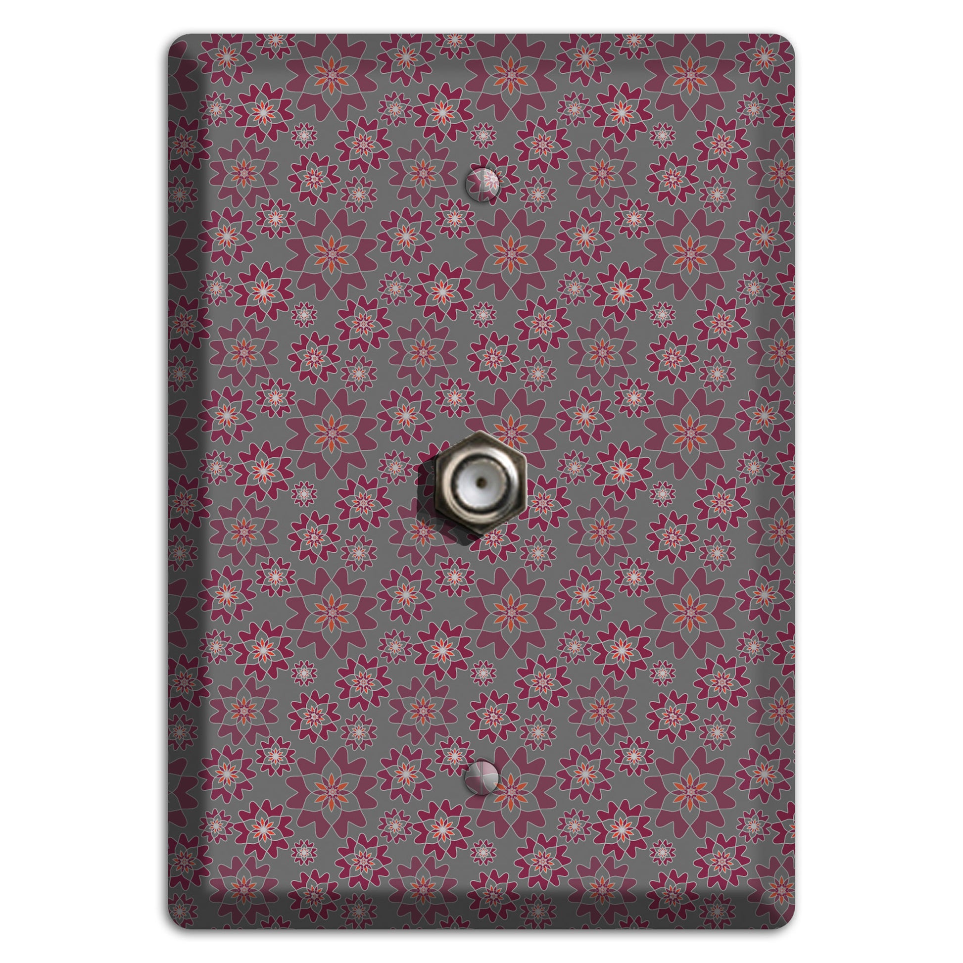 Grey with Tiny Burgundy Retro Suzani 2 Cable Wallplate