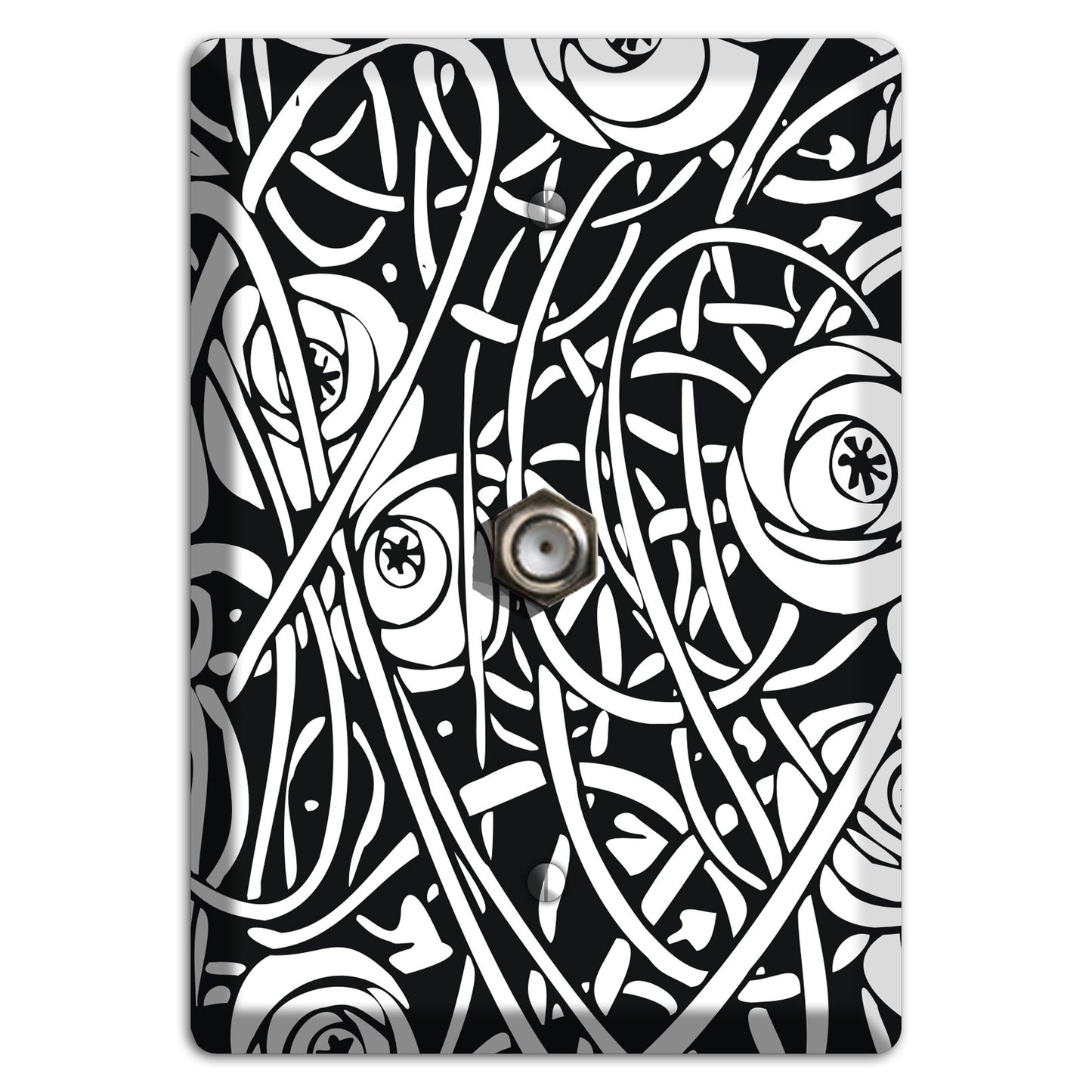 Black and White Deco Floral Cable Wallplate