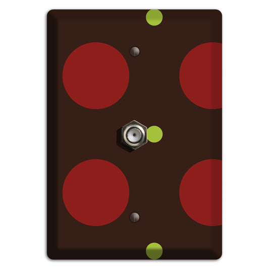 Brown with Red and Green Multi Medium Polka Dots Cable Wallplate
