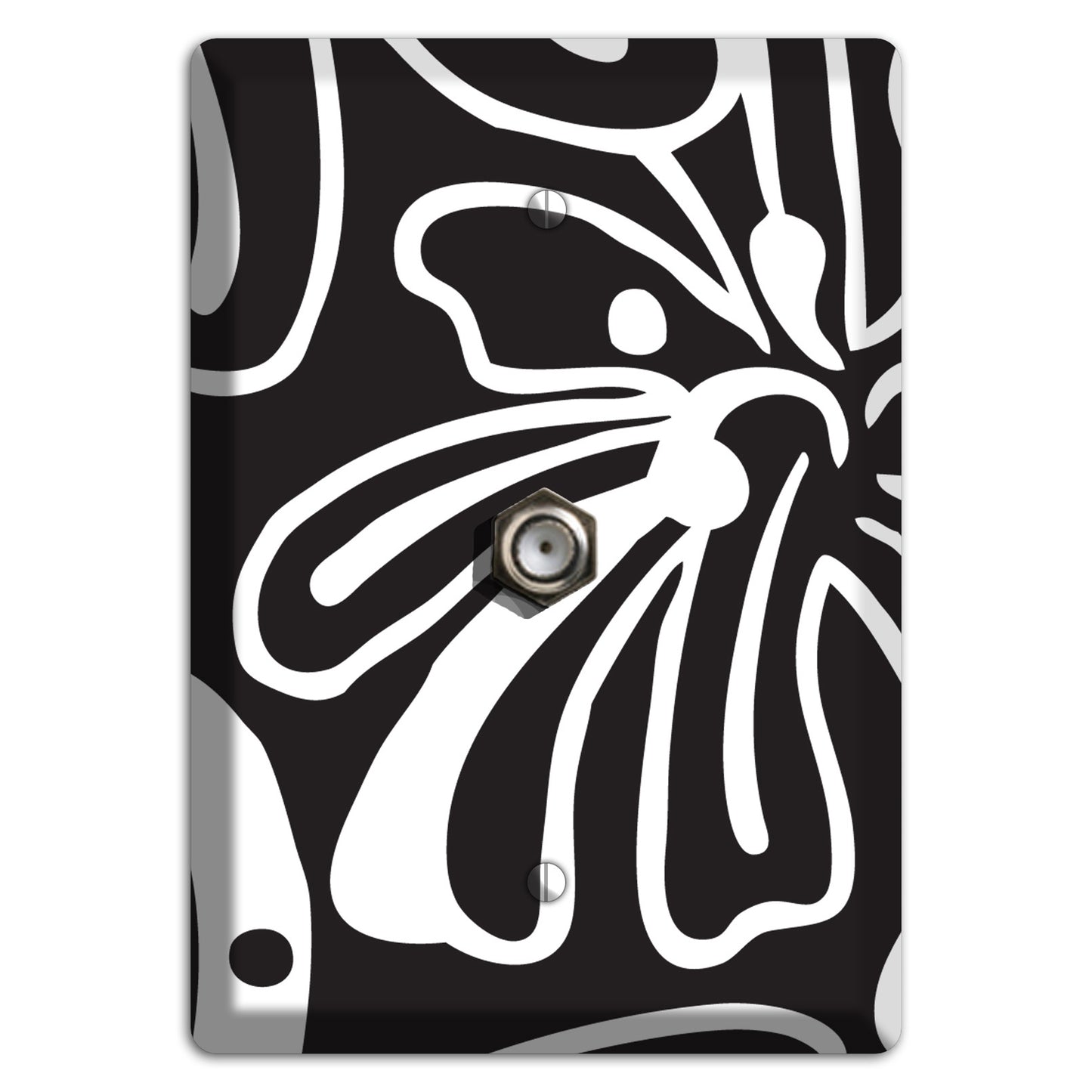 Black with White Flower Cable Wallplate