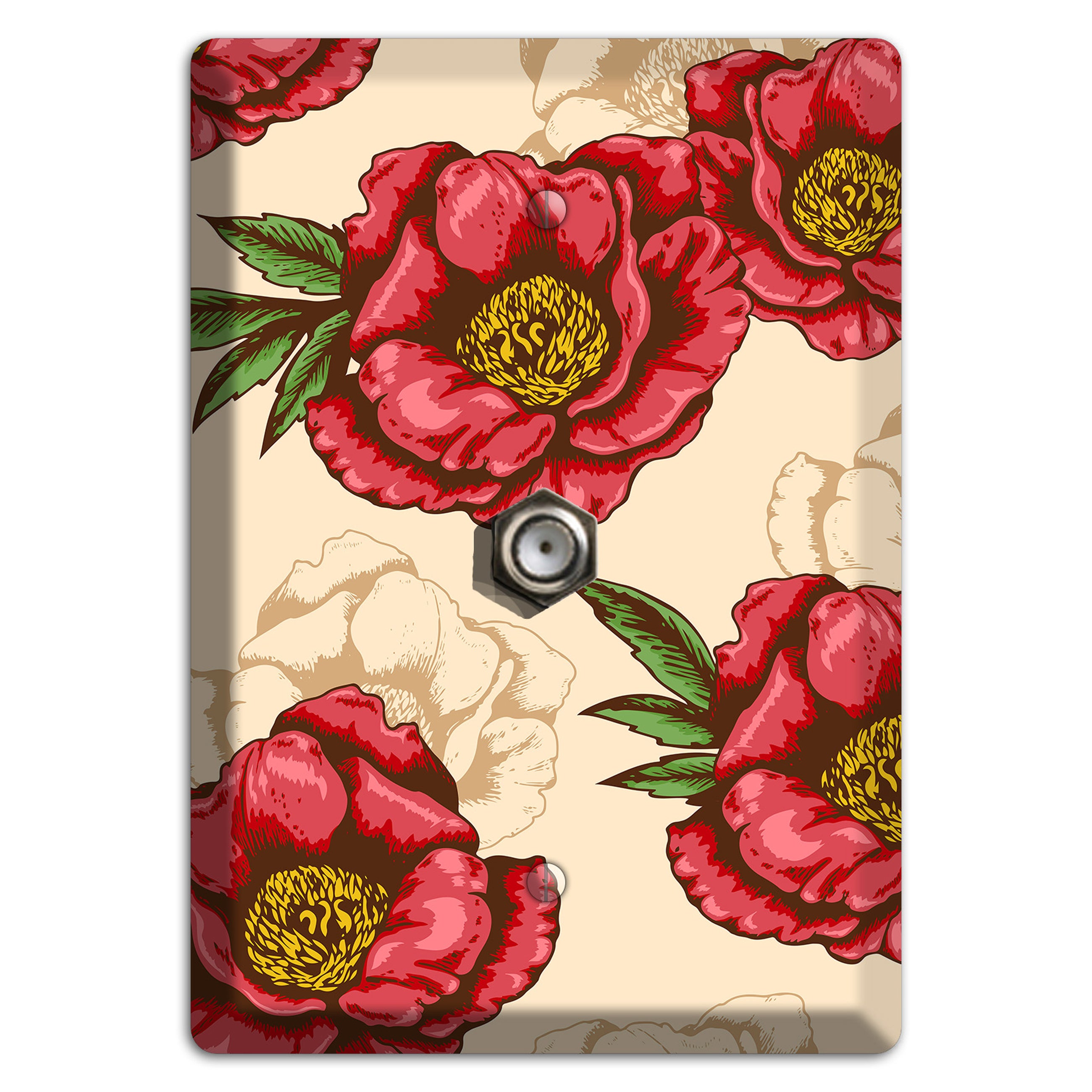 Red Peony Style A Cable Wallplate