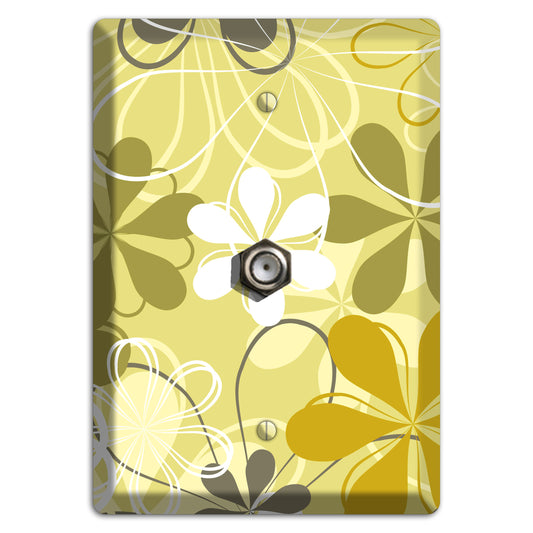 Olive Retro Flowers Cable Wallplate