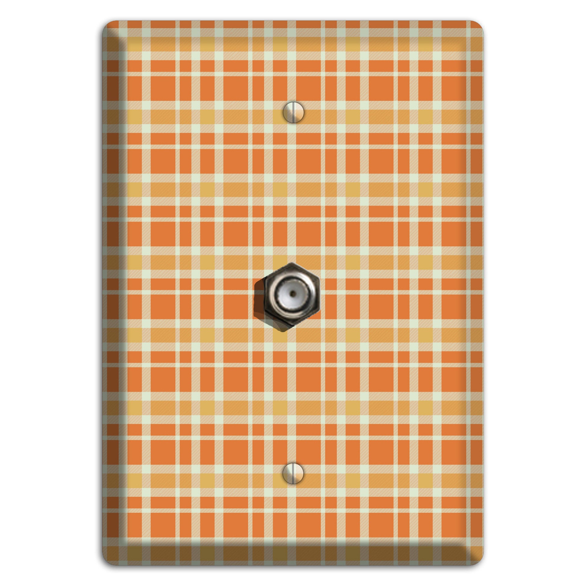 Orange and Beige Plaid Cable Wallplate