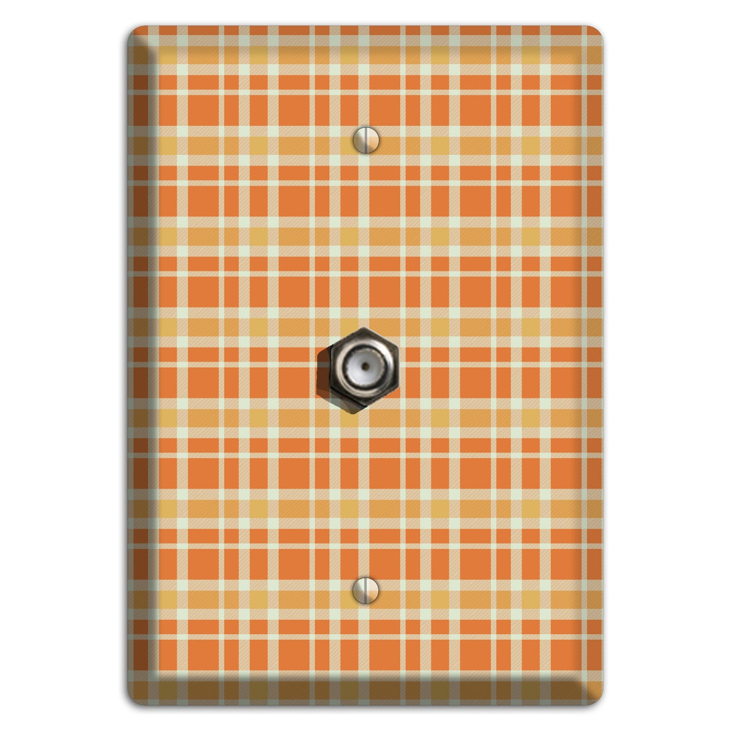 Orange and Beige Plaid Cable Wallplate