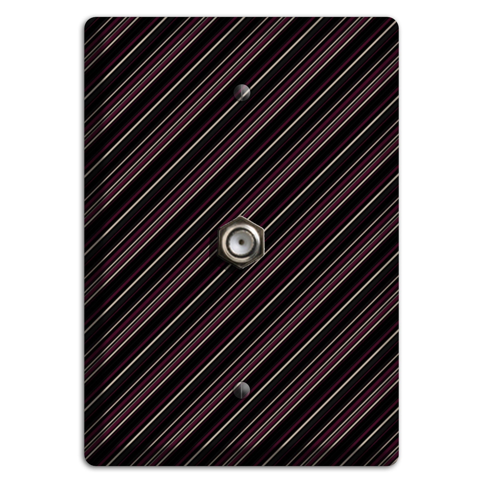 Black with White and Burgundy Angled Pinstripe Cable Wallplate
