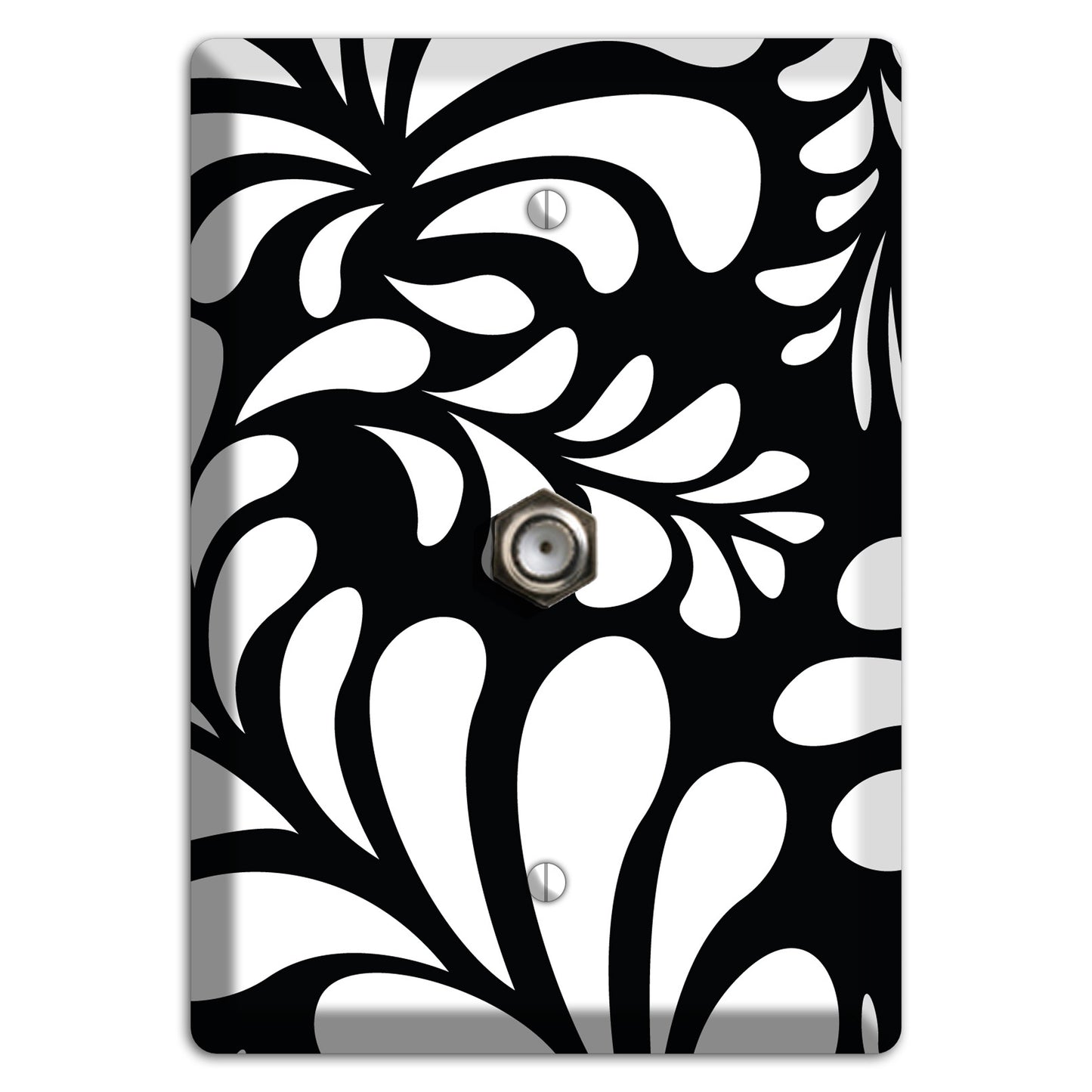 Black with White Herati Cable Wallplate