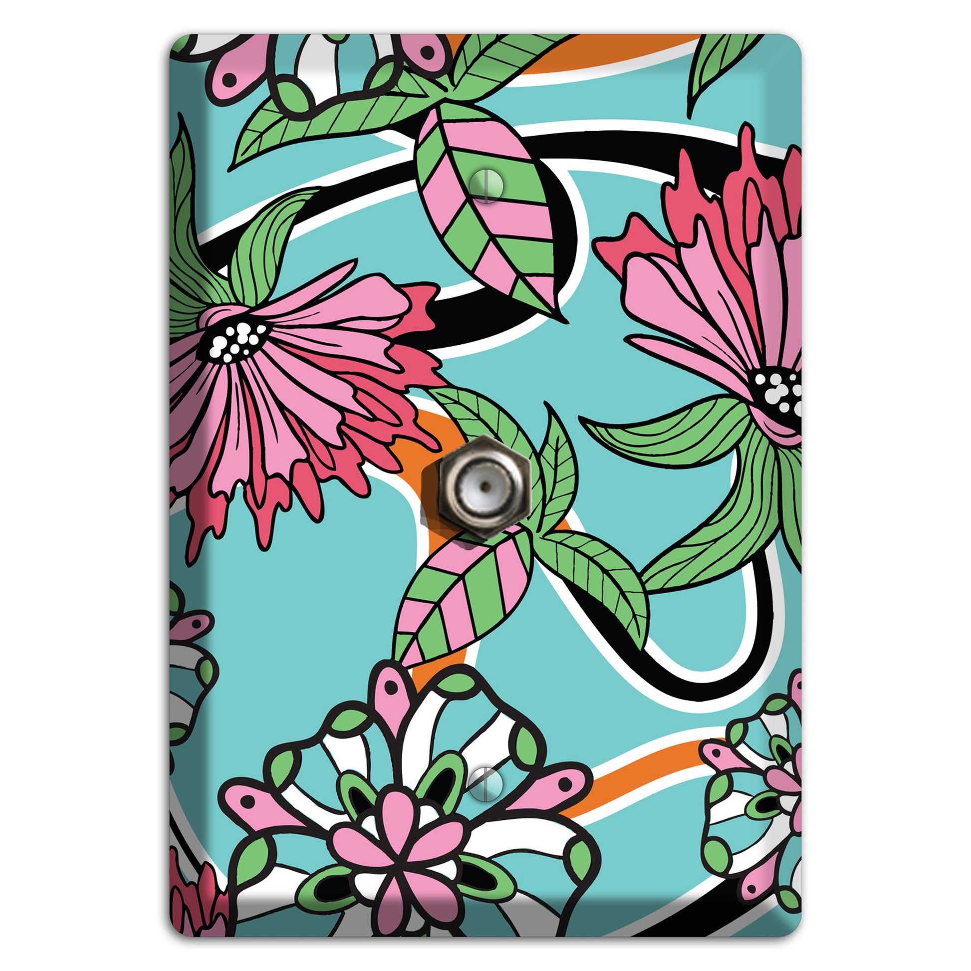 Turquoise with Pink Flowers Cable Wallplate