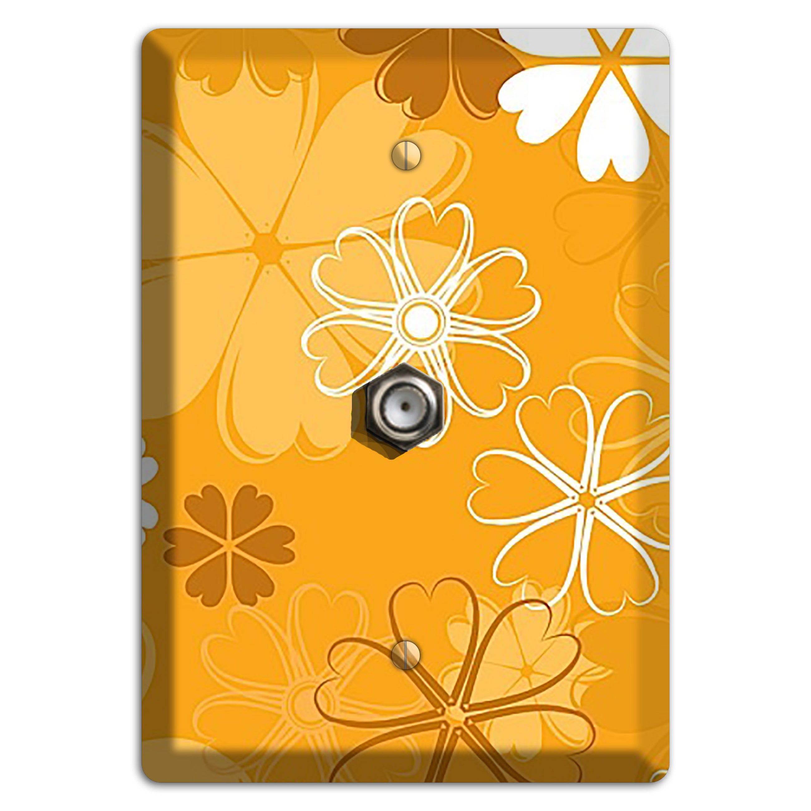 Orange Retro Flowers Cable Wallplate