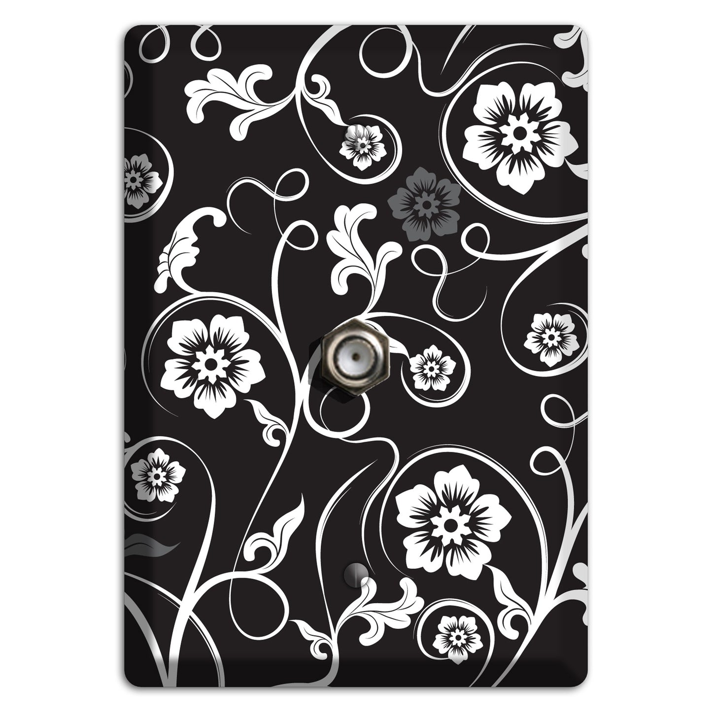 Black with White Flower Sprig Cable Wallplate